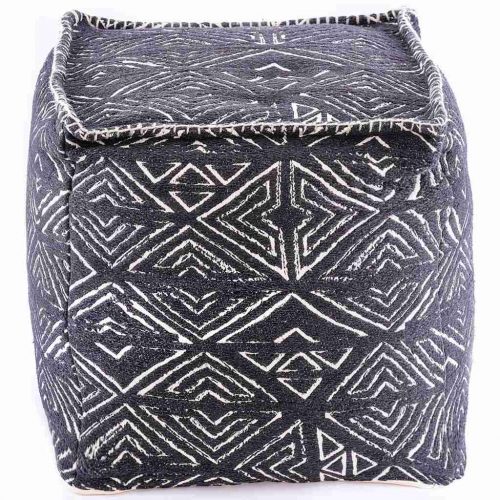 Tribal Pouf Ottoman Cube Floor Cushion Decor Black and White 14