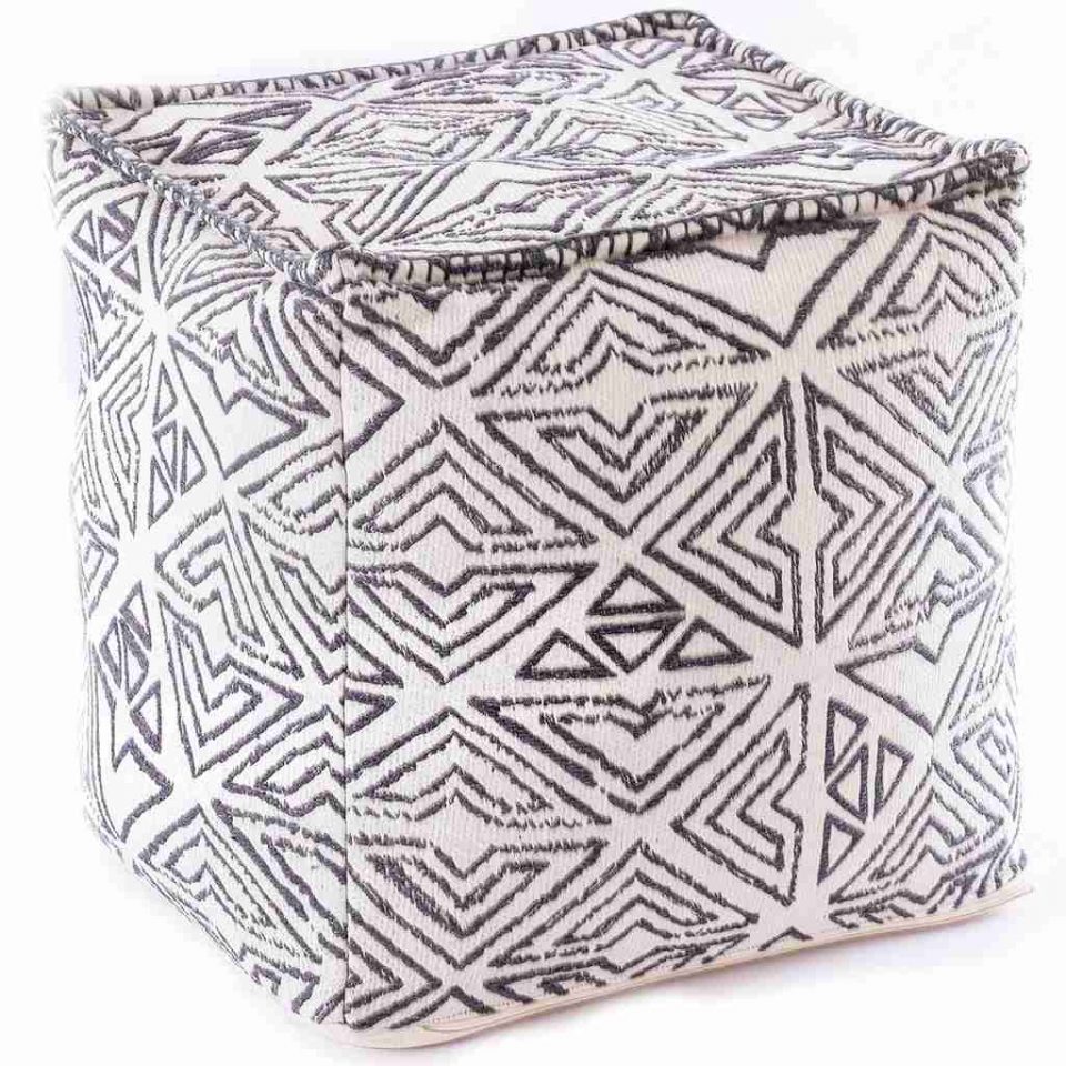 Tribal Pouf Ottoman Cube Floor Cushion Decor Black and White 6