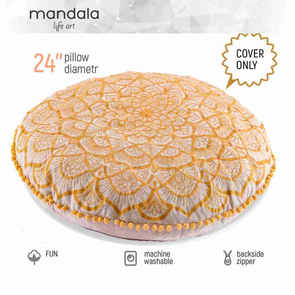 gold mandala round pillow 1