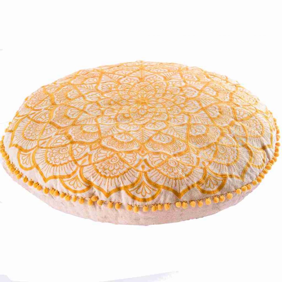mandala golden bohemian round pillow 3