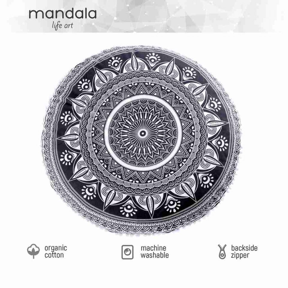black and white mandala floor pillow 3