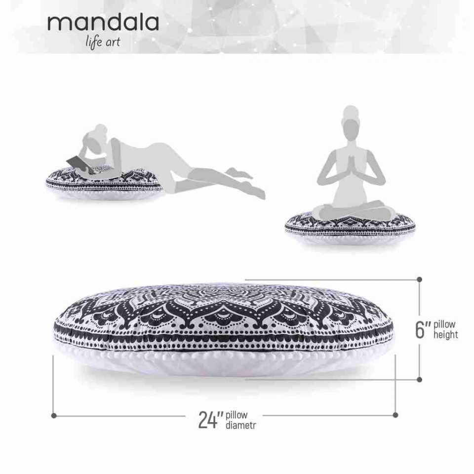 black and white mandala floor pillow 4