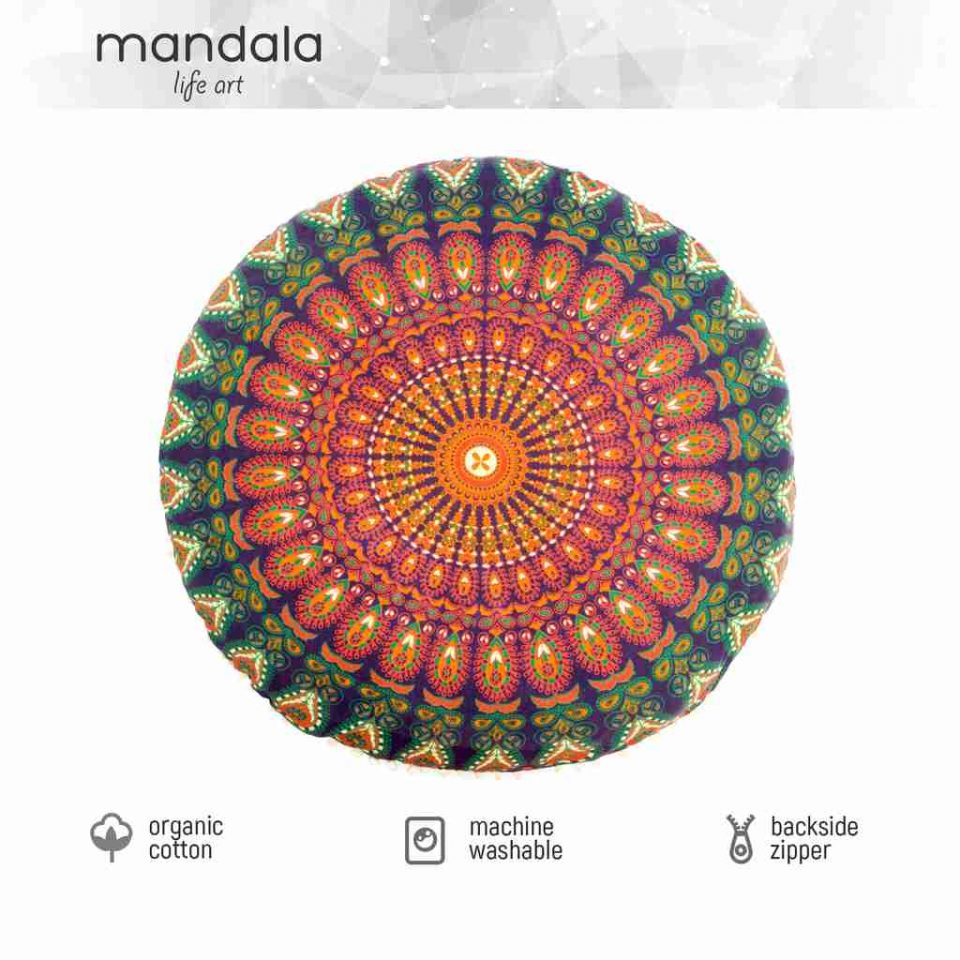 Peacock Mandala Cushion Cover Indian Bohemian Floor Cushion Pillow Case Cotton 