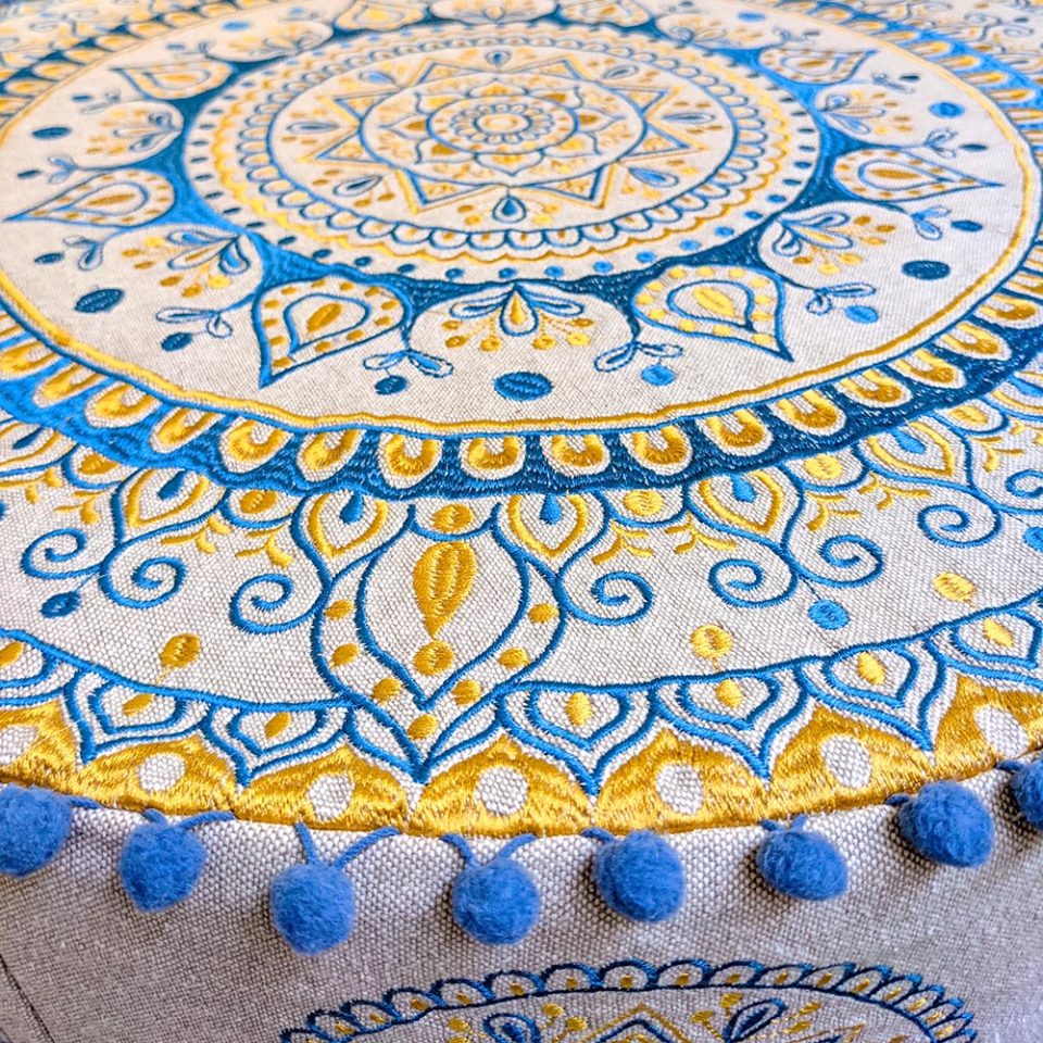 Golden Blue Floor Cushion Cover