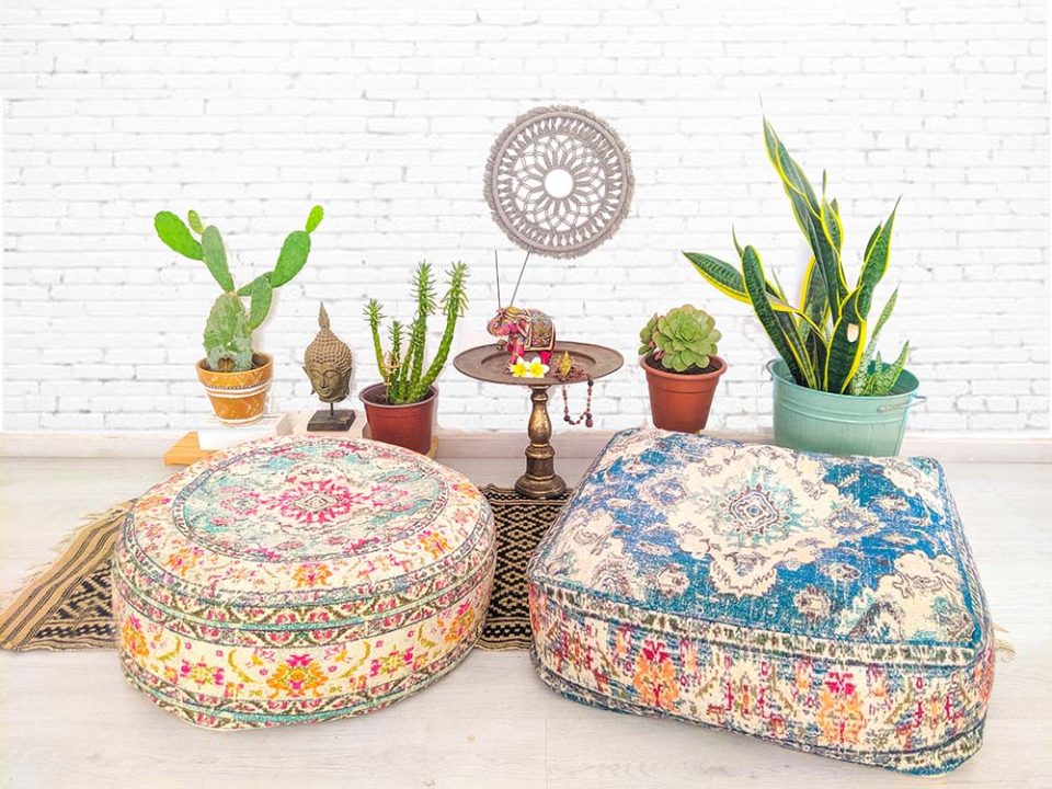 Vintage Rug Moroccan Pouf Furniture Boho Chic