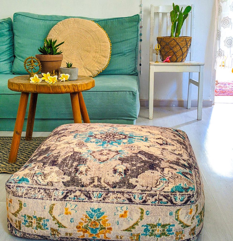 Vintage Rug Moroccan Pouf Furniture Boho Chic