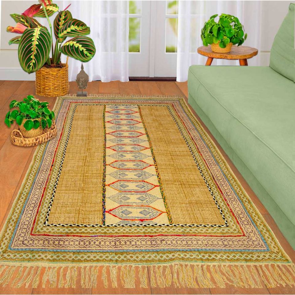 Boho chic Rug with hand Embroidery